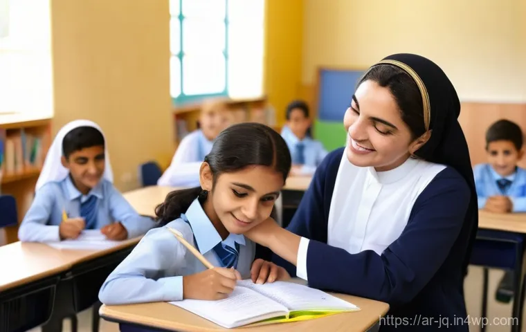 심리적 안전감 조성을 위한 효과적인 교육 프로그램 - **Prompt: Nurturing Teacher-Student Connection in an Arab Classroom**
    A warm, brightly lit, mode...