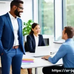 Home 19 심리적 안전감을 높이는 직원 리텐션 전략 - **Prompt:** A diverse group of office professionals, including men and women of various ages and eth...