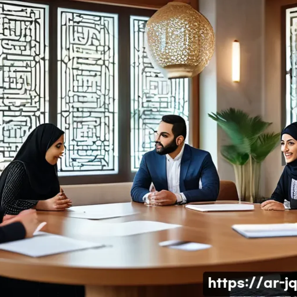 심리적 안전감을 조성하는 직장 내 안전망 구축 - A modern Middle Eastern office environment showing a diverse group of Arab professionals engaged in ...
