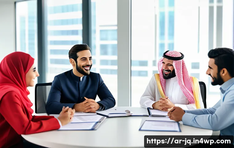 심리적 안전감을 높이는 문화적 다양성 증진 방안 - A diverse group of professional Arab men and women in traditional and modern attire engaging in a re...