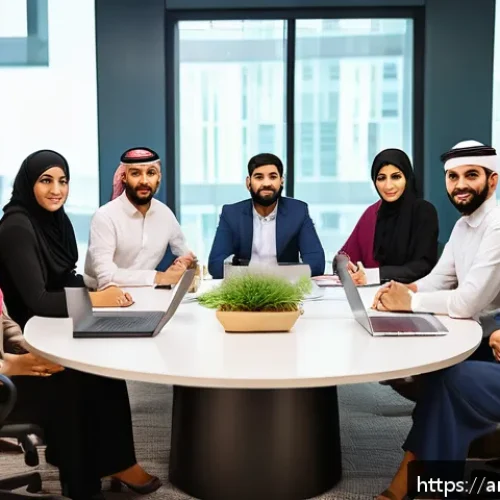 Home 31 심리적 안전감을 위한 다양성 및 포용성 증진 전략 - A diverse group of professional Middle Eastern employees engaged in an active listening workshop ins...