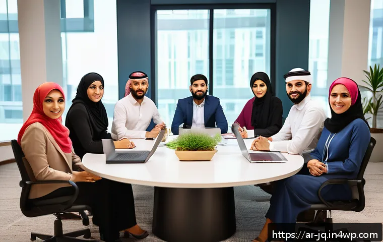 심리적 안전감을 위한 다양성 및 포용성 증진 전략 - A diverse group of professional Middle Eastern employees engaged in an active listening workshop ins...