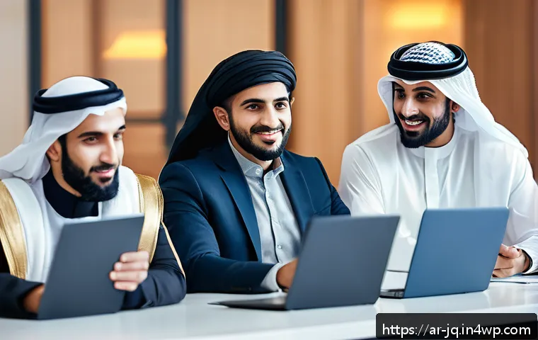 심리적 안전감을 조성하는 팀 빌딩 활동 - A diverse Arab office team engaging in an open and transparent communication meeting, sitting around...